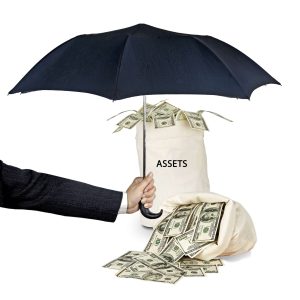 Umbrella covering bag of money